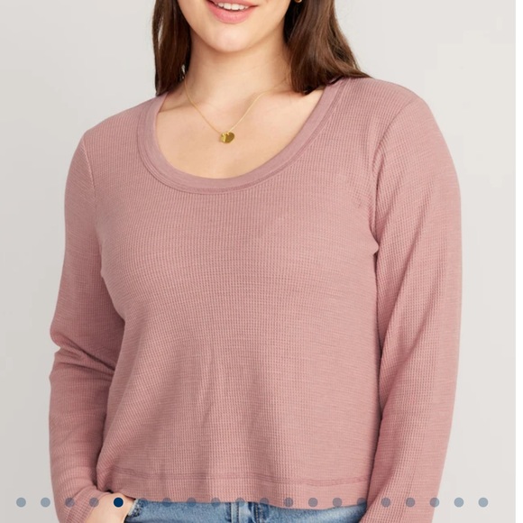 NWT OLD NAVY Cropped Waffle-Knit Scoop-Neck T-Shirt Color: Woodrose - Picture 4 of 6